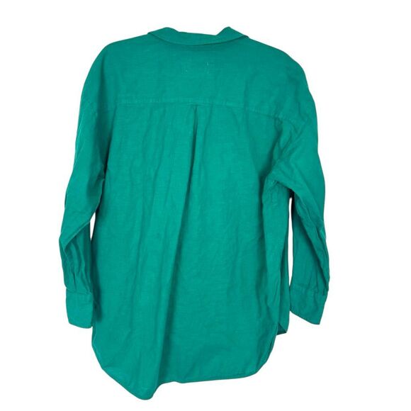 Maeve By Anthropologie Bennet Button-up Shirt Women's MP Green Linen Cotton Top - Picture 3 of 16